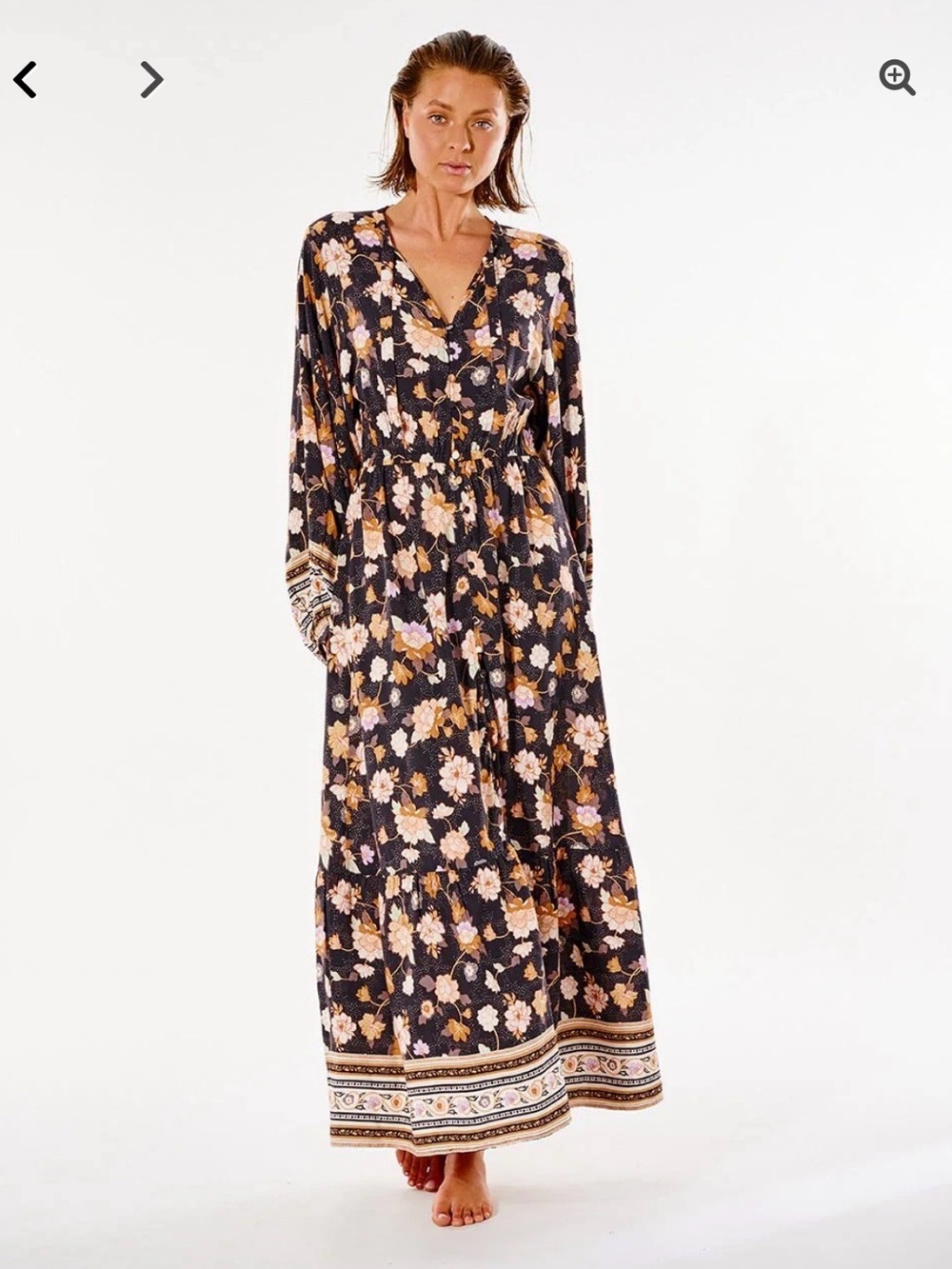 Black Floral Long Sleeve Maxi Dress